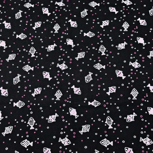 Reststück French Terry Sommersweat Fische Weiß-Pink / Schwarz